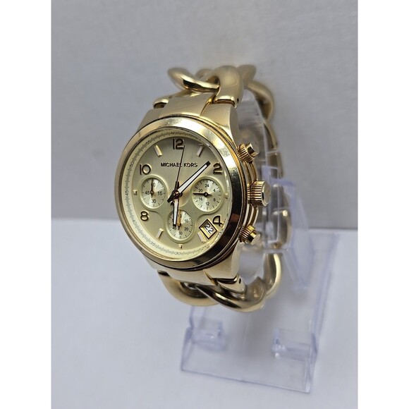 Michael Kors Runway MK3131 Gold Tone Watch Chain 38mm New Battery Womens Sz Smal - Picture 2 of 9